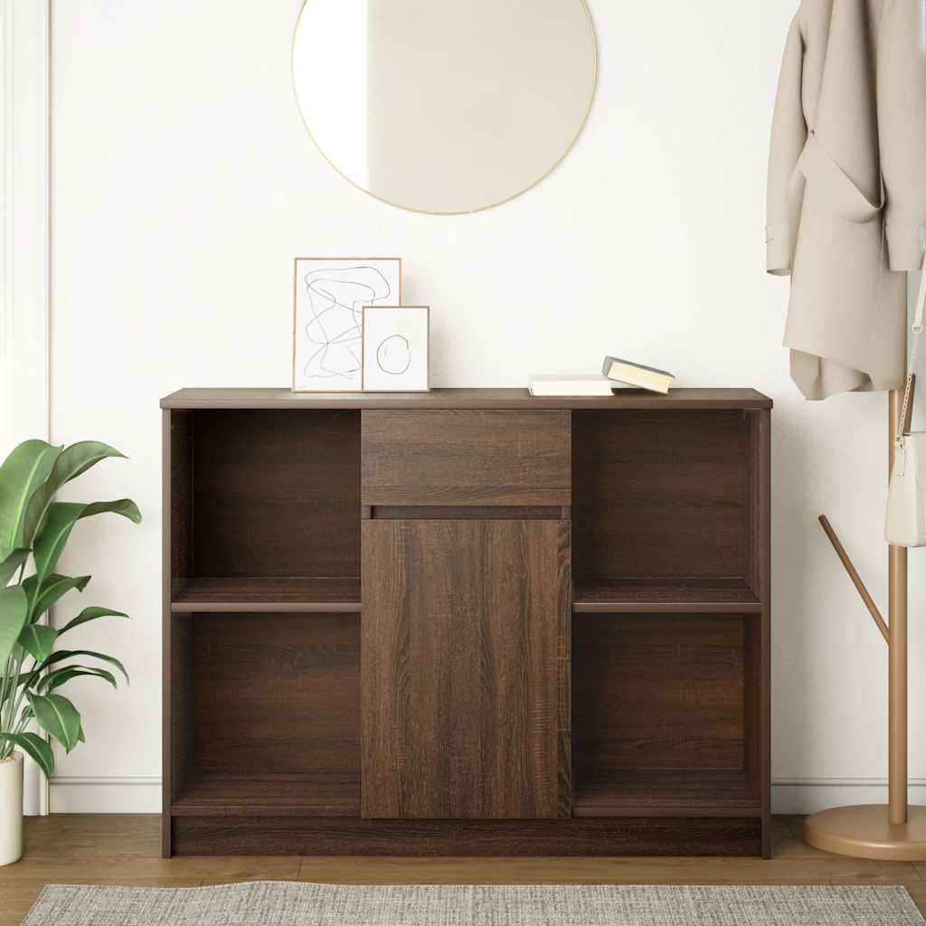 Sideboard with drawer Brown oak 101x35x76 cm Processed wood