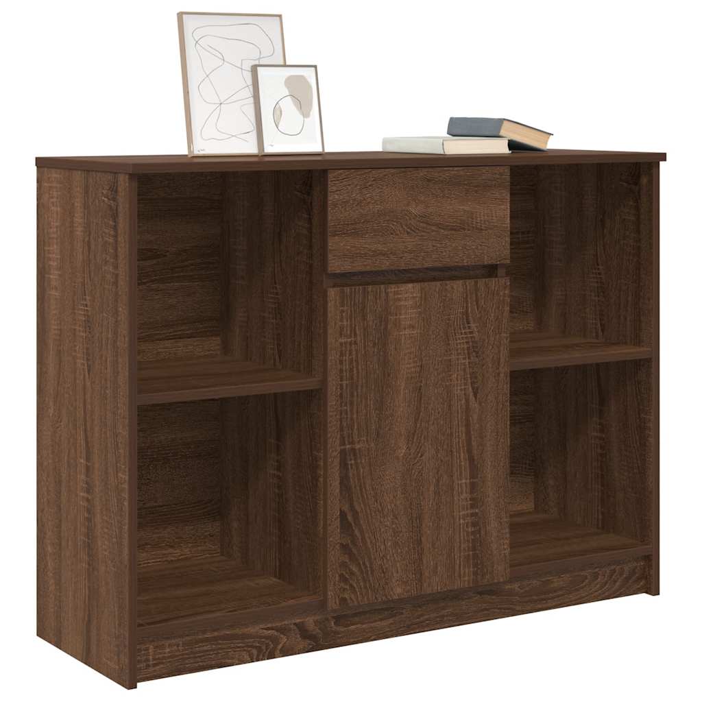 Sideboard with drawer Brown oak 101x35x76 cm Processed wood