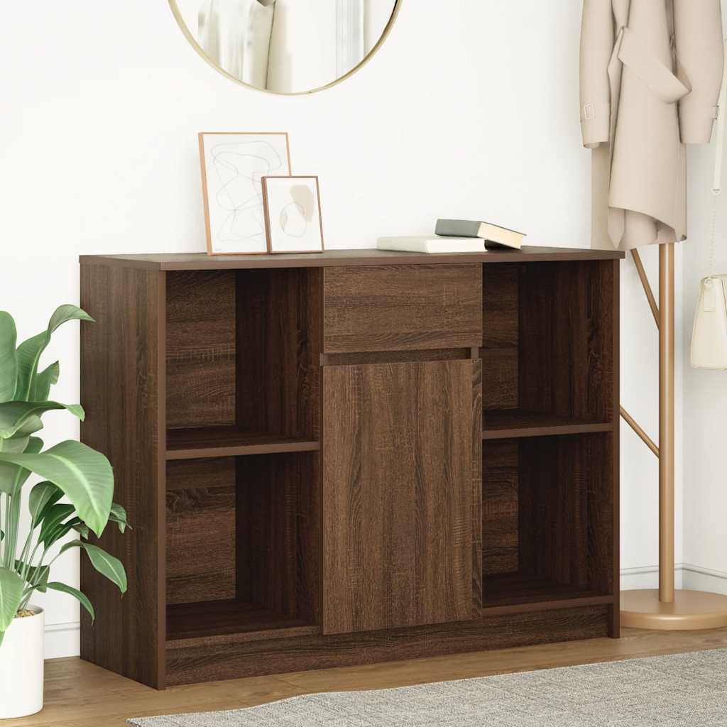 Sideboard with drawer Brown oak 101x35x76 cm Processed wood