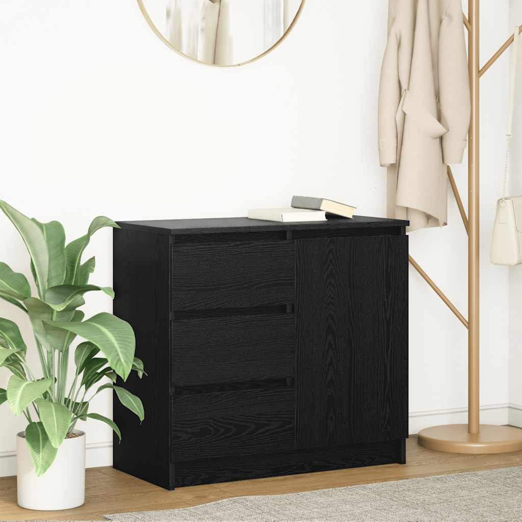 Sideboard with drawer Black oak 71x35x65 cm Processed wood