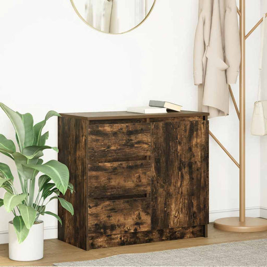 Sideboard with drawer smoked oak 71x35x65 cm laminated wood