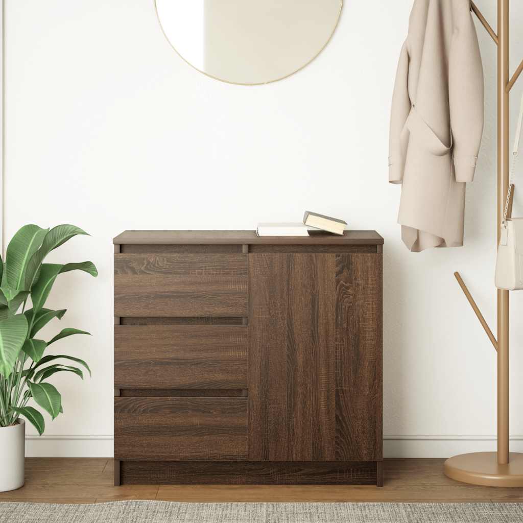 Sideboard with drawer Brown oak 71x35x65 cm Processed wood