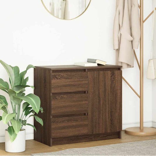 Sideboard with drawer Brown oak 71x35x65 cm Processed wood