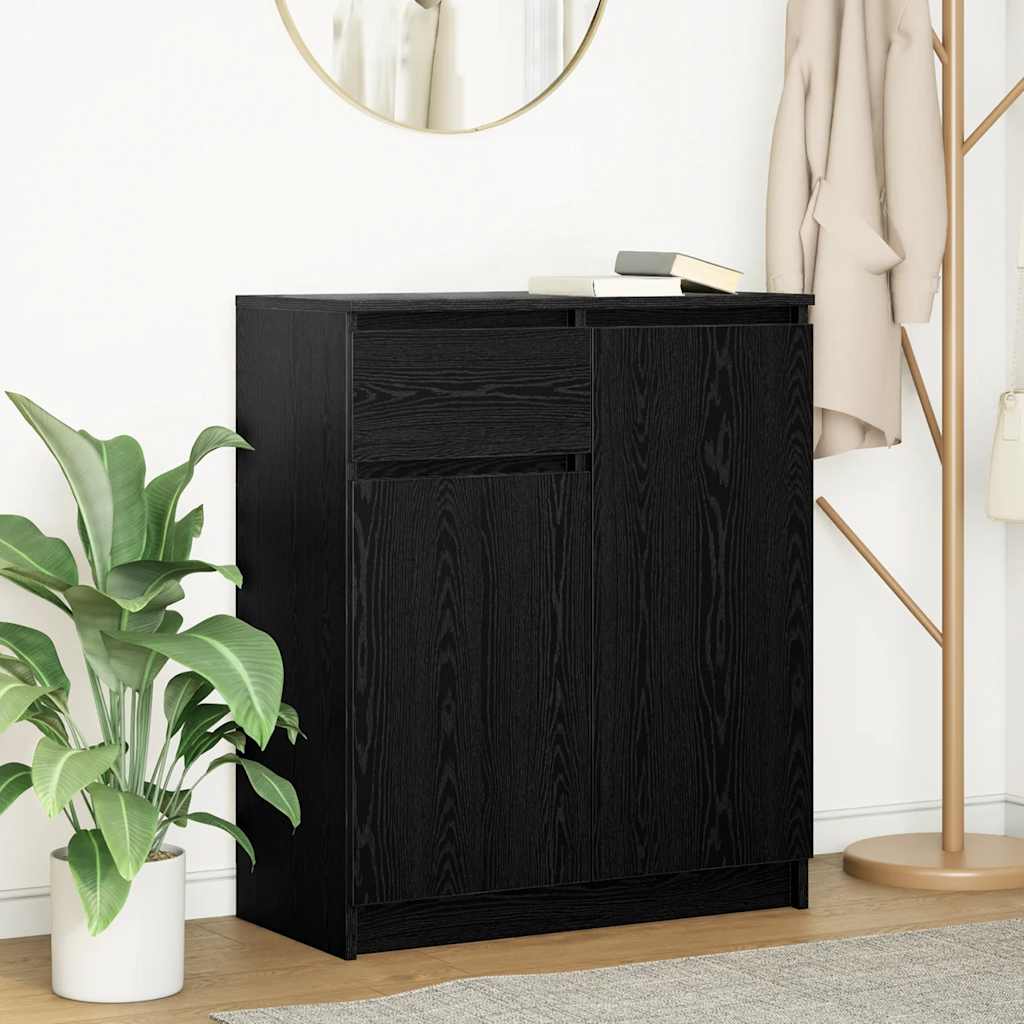 Sideboard with drawer Black oak 71x35x84 cm Processed wood