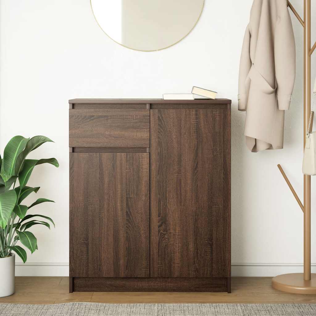 Sideboard with drawer Brown oak 71x35x84 cm Processed wood