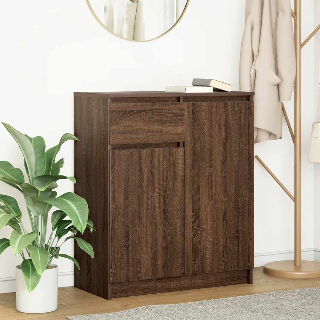 Sideboard with drawer Brown oak 71x35x84 cm Processed wood