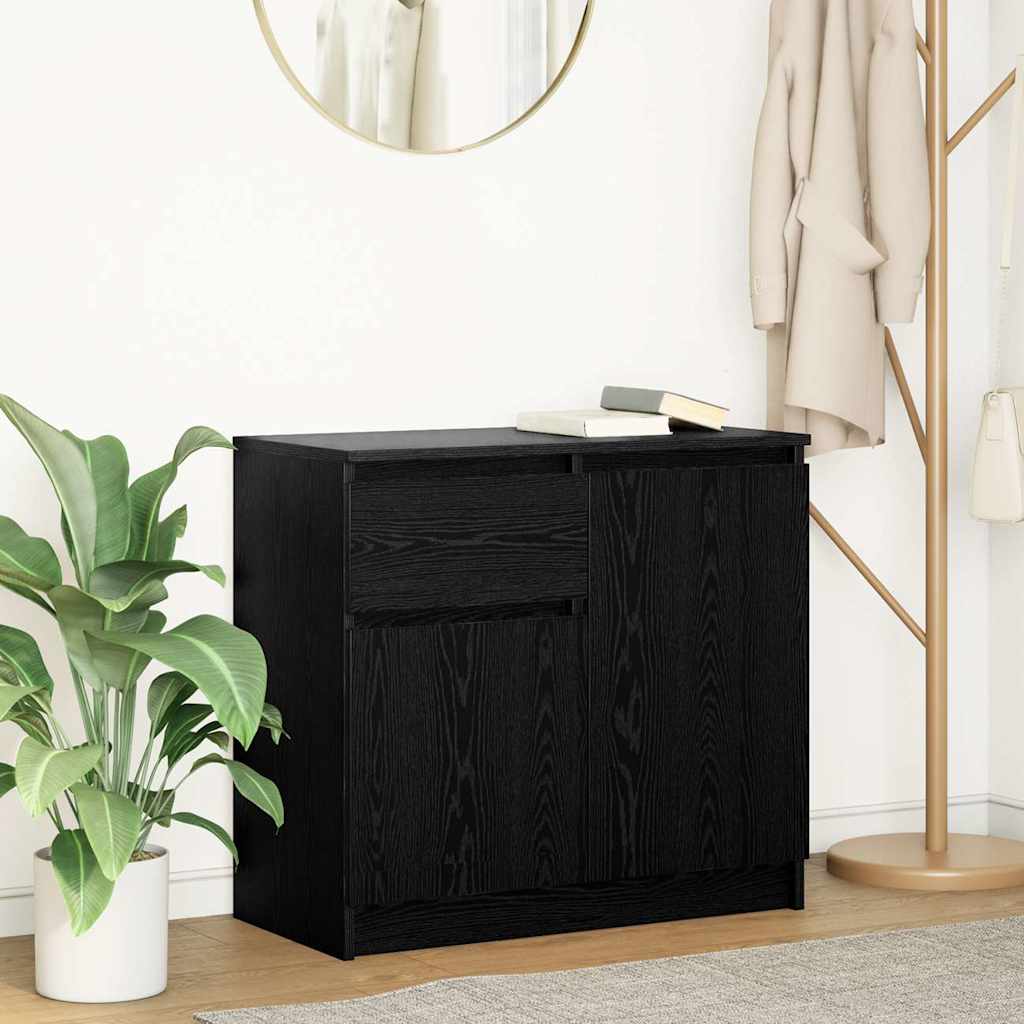 Sideboard with drawer Black oak 71x35x65 cm Processed wood