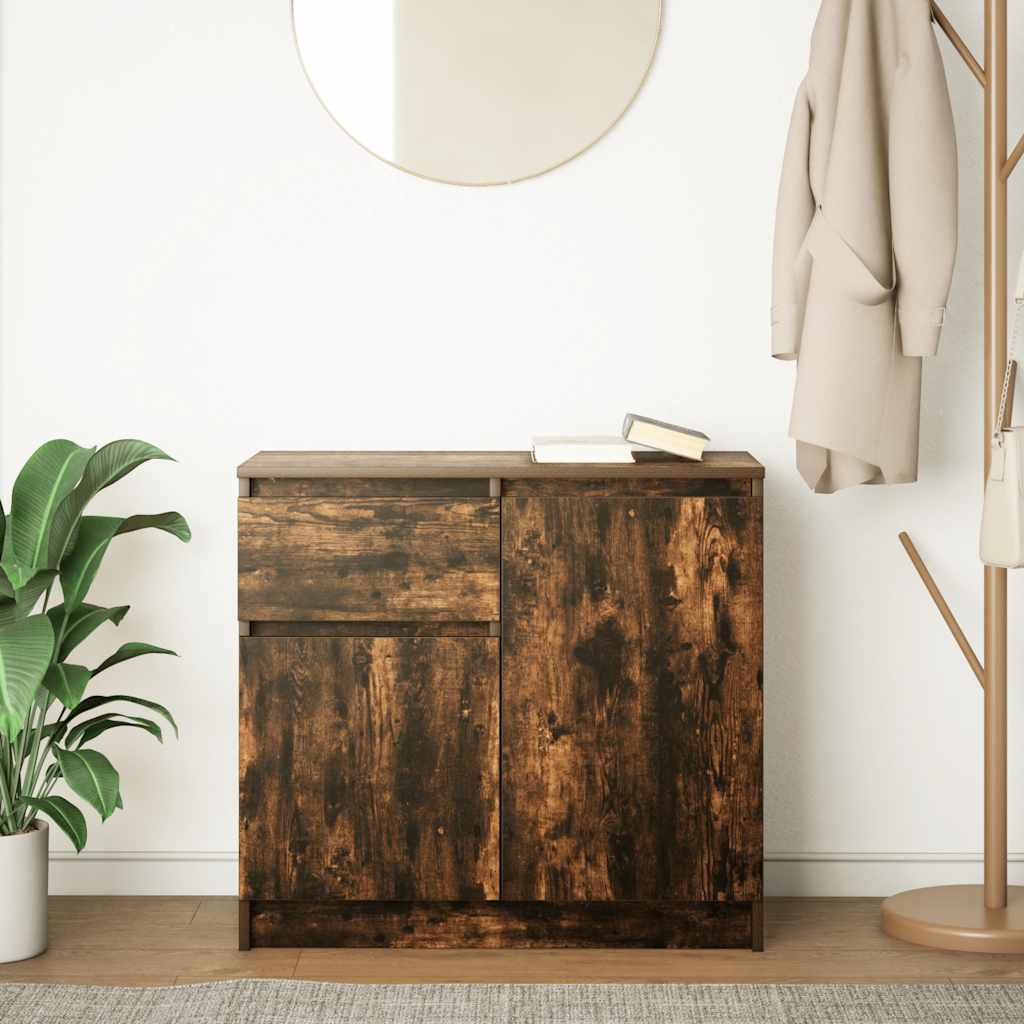 Sideboard with drawer smoked oak 71x35x65 cm laminated wood