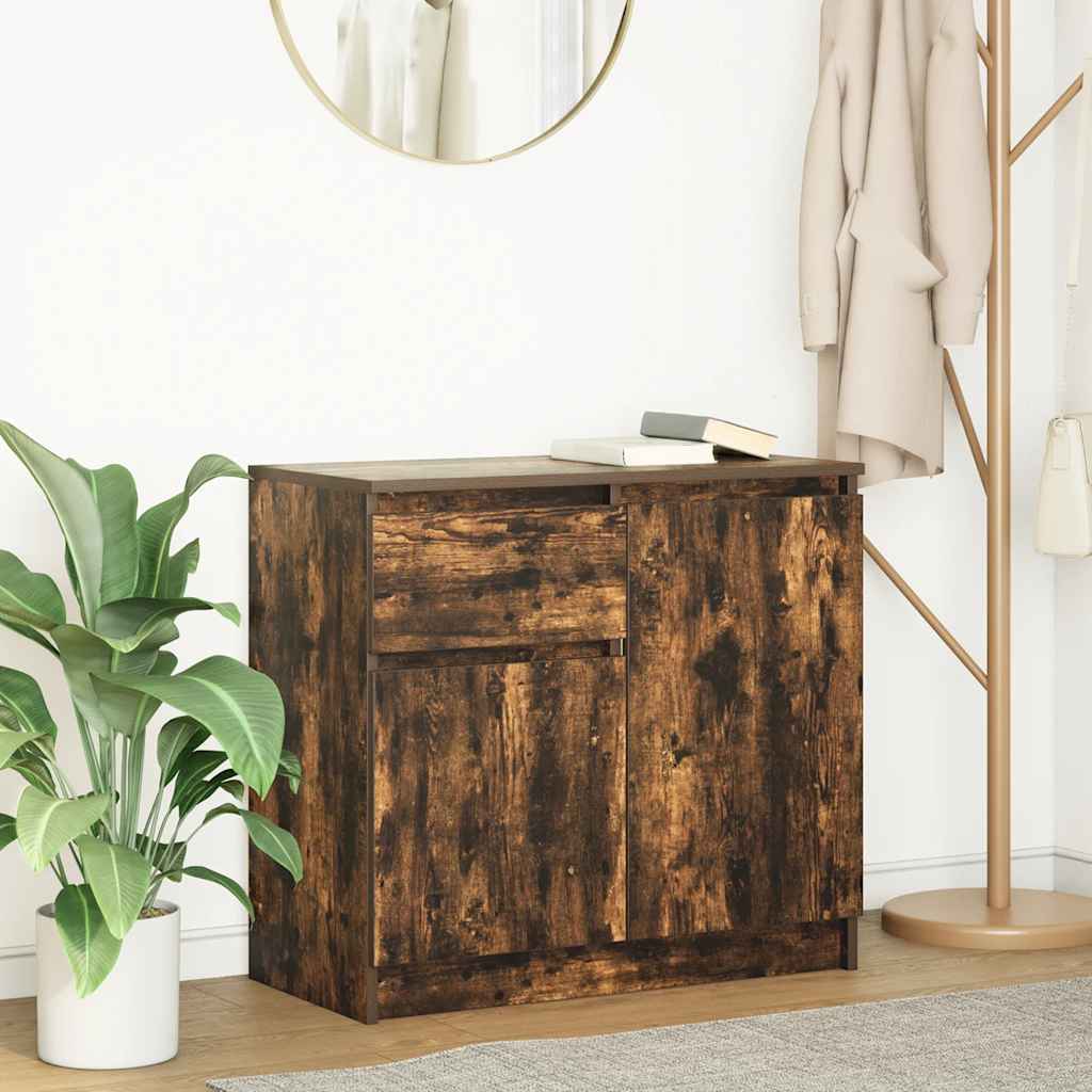 Sideboard with drawer smoked oak 71x35x65 cm laminated wood