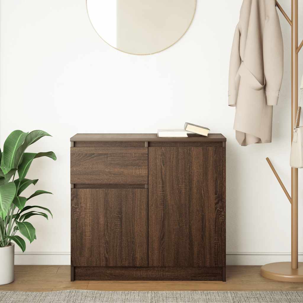 Sideboard with drawer Brown oak 71x35x65 cm Processed wood