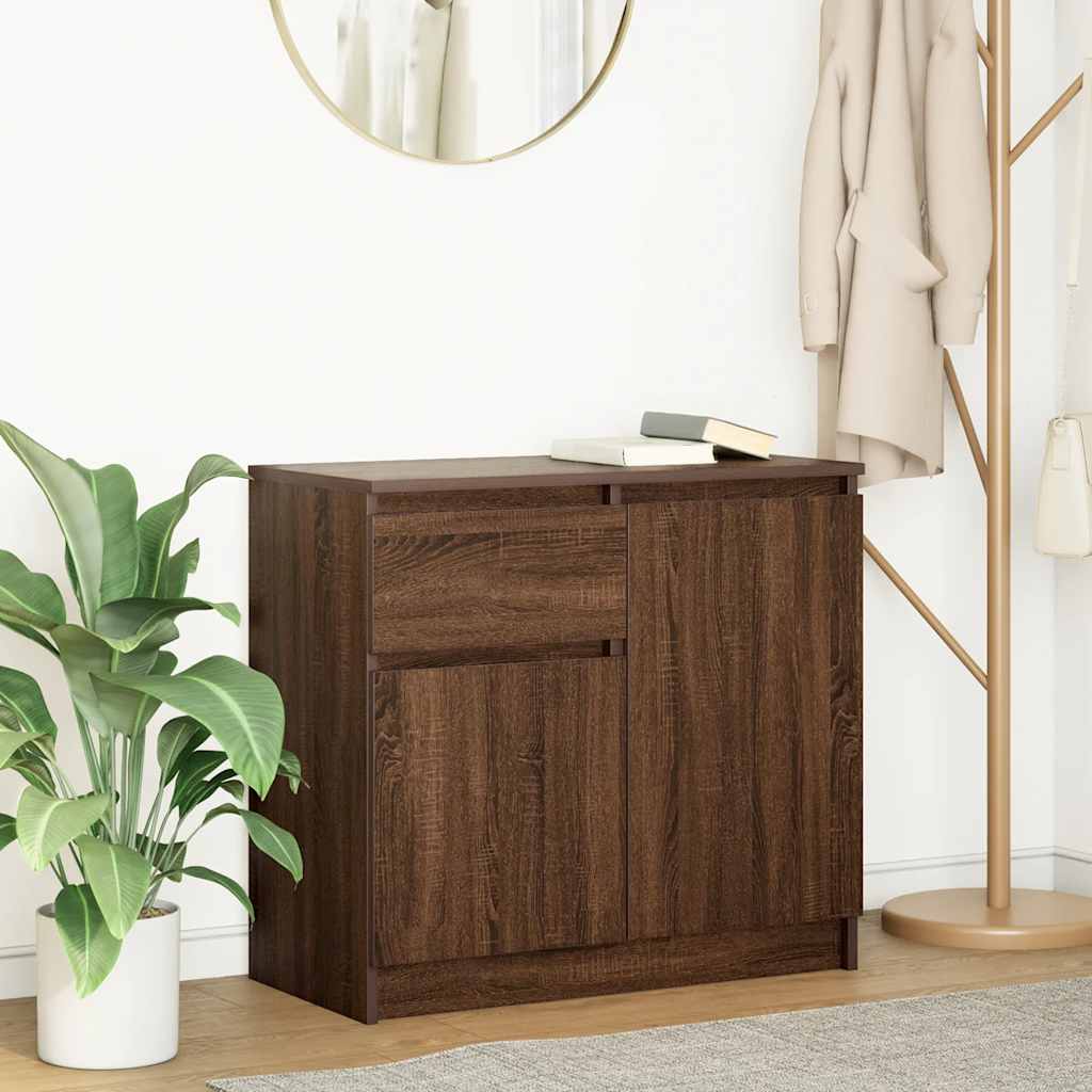 Sideboard with drawer Brown oak 71x35x65 cm Processed wood