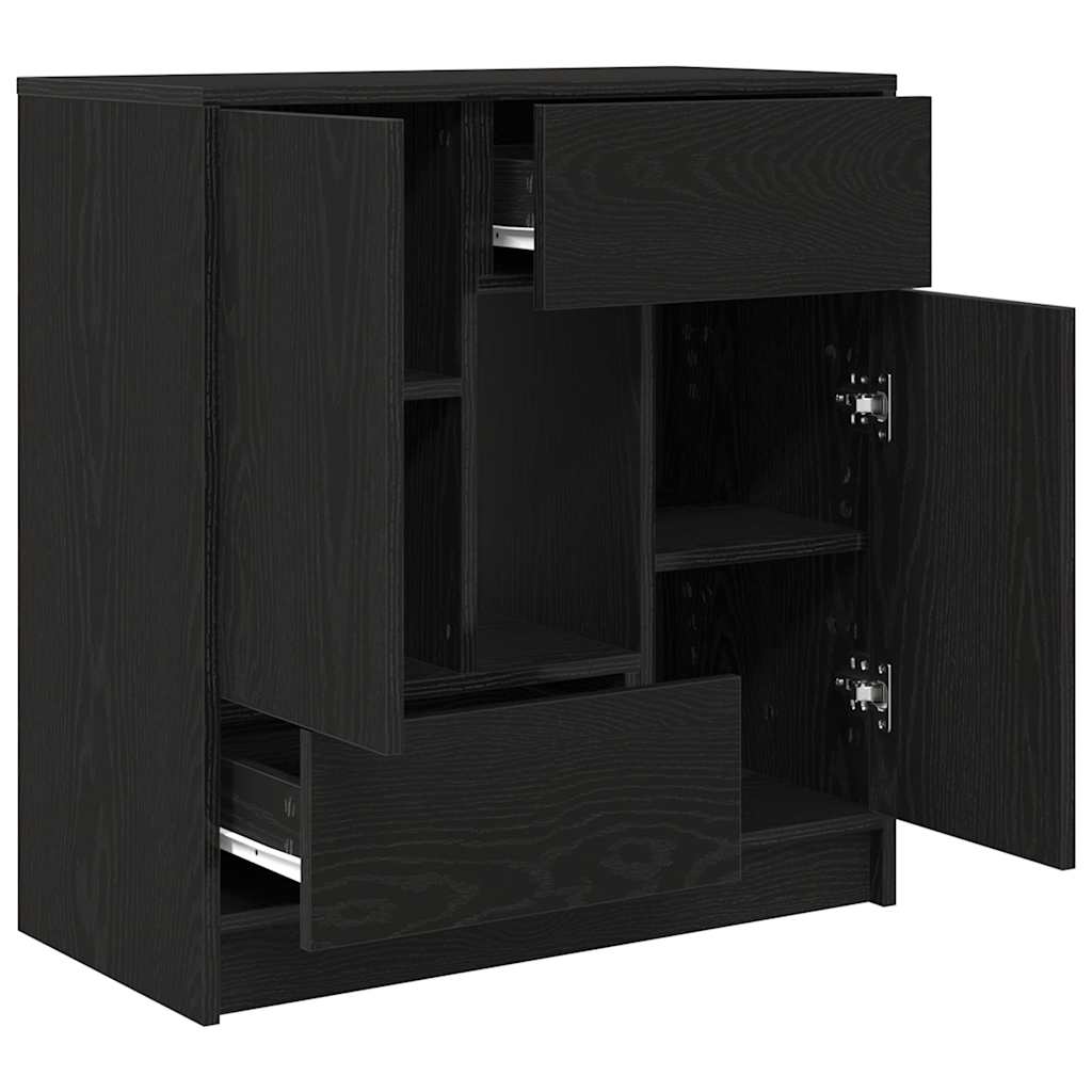 Sideboard with drawers and doors Black oak 70.5x34x74.5 cm