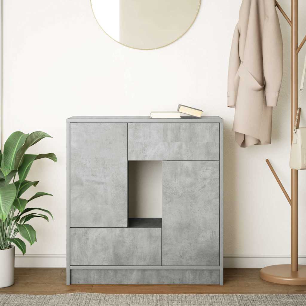 Sideboard with drawers and doors Concrete gray 70.5x34x74.5 cm