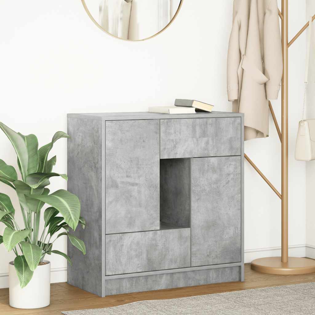 Sideboard with drawers and doors Concrete gray 70.5x34x74.5 cm