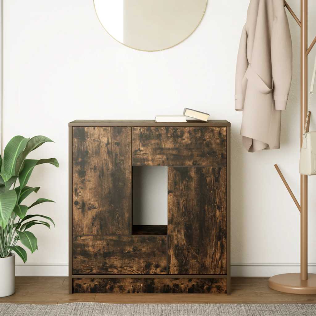 Sideboard with drawers and doors Smoked oak 70.5x34x74.5 cm