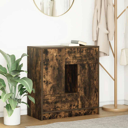 Sideboard with drawers and doors Smoked oak 70.5x34x74.5 cm