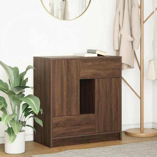 Sideboard with drawers and doors Brown oak 70.5x34x74.5 cm