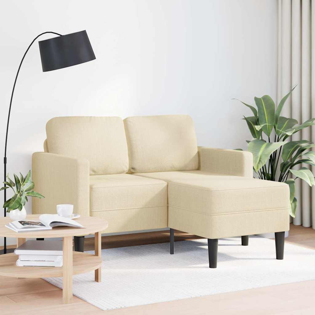 2-seater sofa with L-shaped chaise longue, cream fabric 125 cm