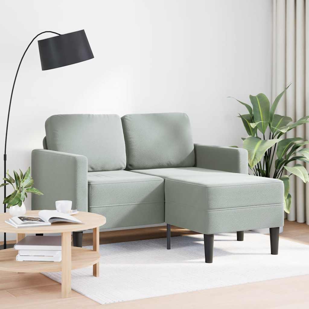 2-seater sofa with chaise longue L-shaped light grey 125 cm