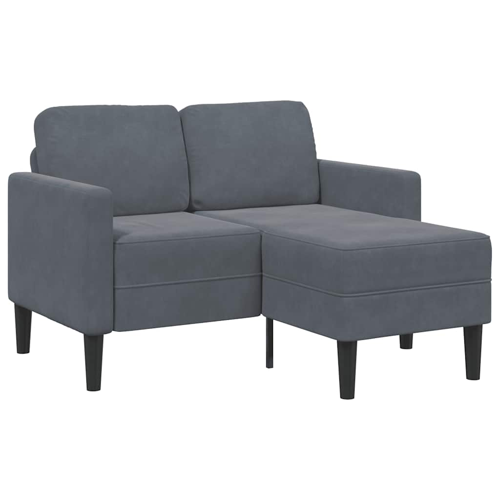 Dark Grey Velvet 2-Seater Sofa with Chaise L-Shape