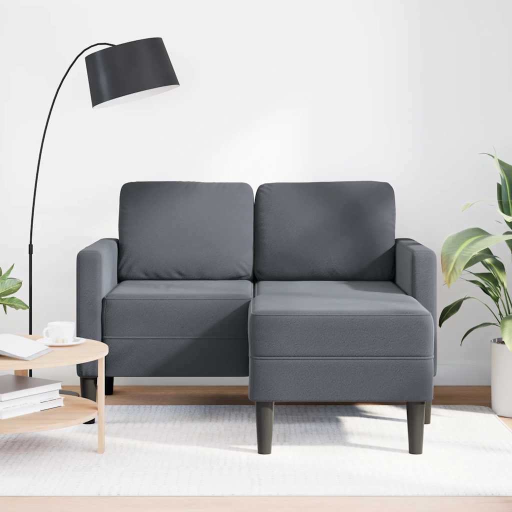 Dark Grey Velvet 2-Seater Sofa with Chaise L-Shape