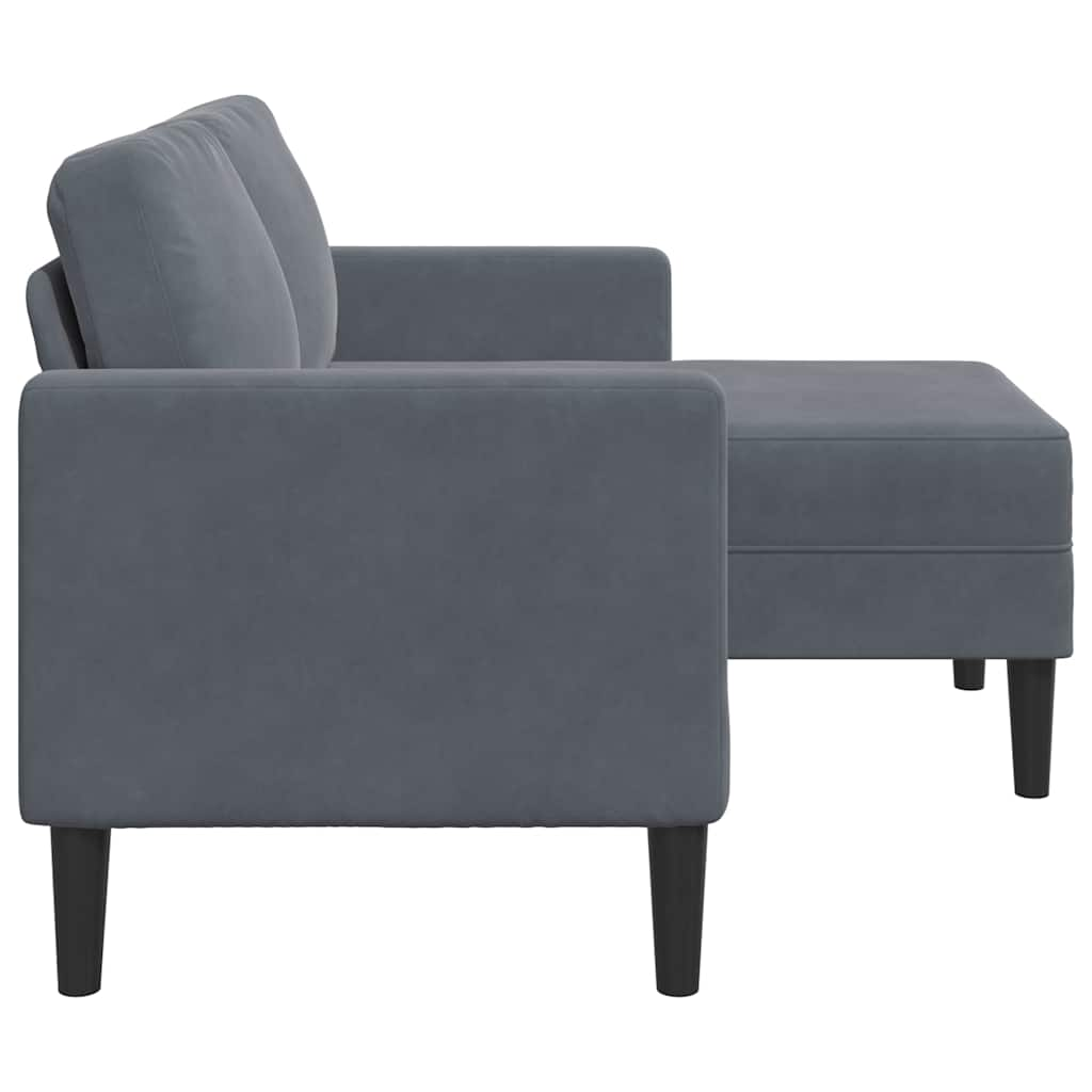 Dark Grey Velvet 2-Seater Sofa with Chaise L-Shape