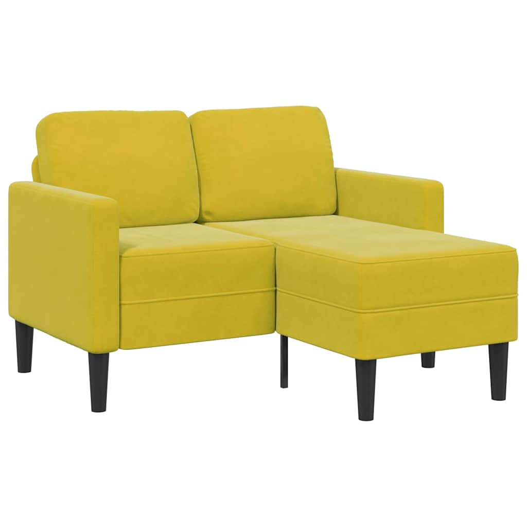 2-seater sofa with chaise longue in L-shape, yellow velvet, 125cm