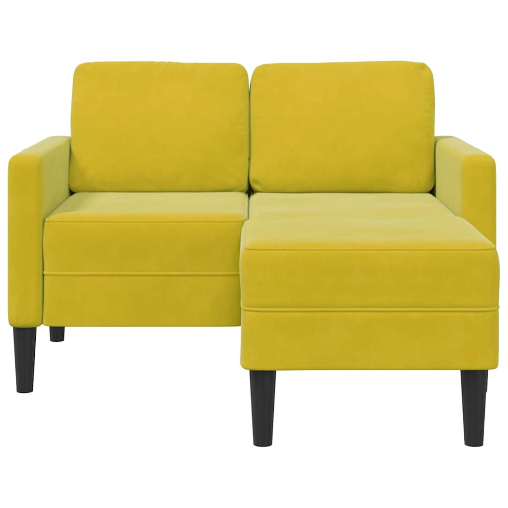 2-seater sofa with chaise longue in L-shape, yellow velvet, 125cm