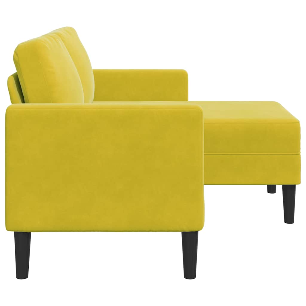 2-seater sofa with chaise longue in L-shape, yellow velvet, 125cm