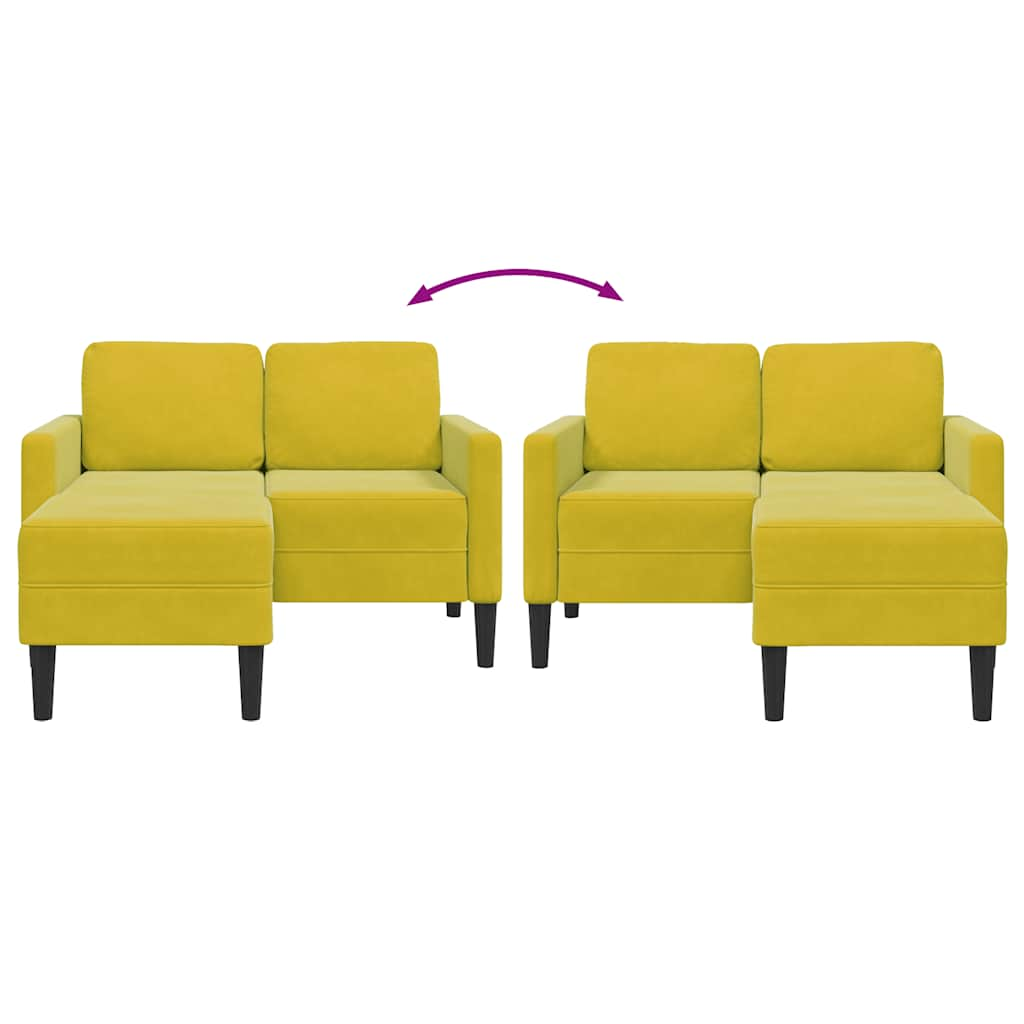 2-seater sofa with chaise longue in L-shape, yellow velvet, 125cm