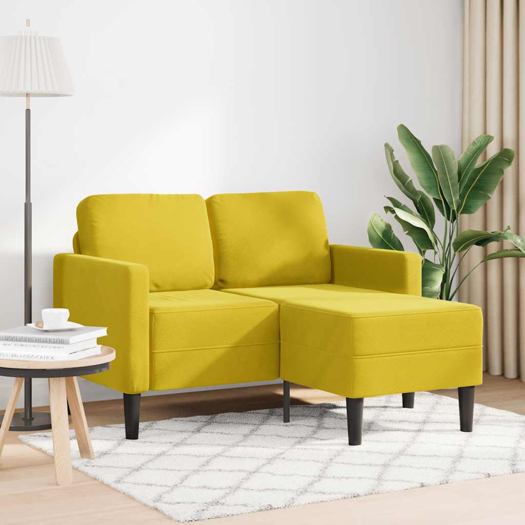 2-seater sofa with chaise longue in L-shape, yellow velvet, 125cm