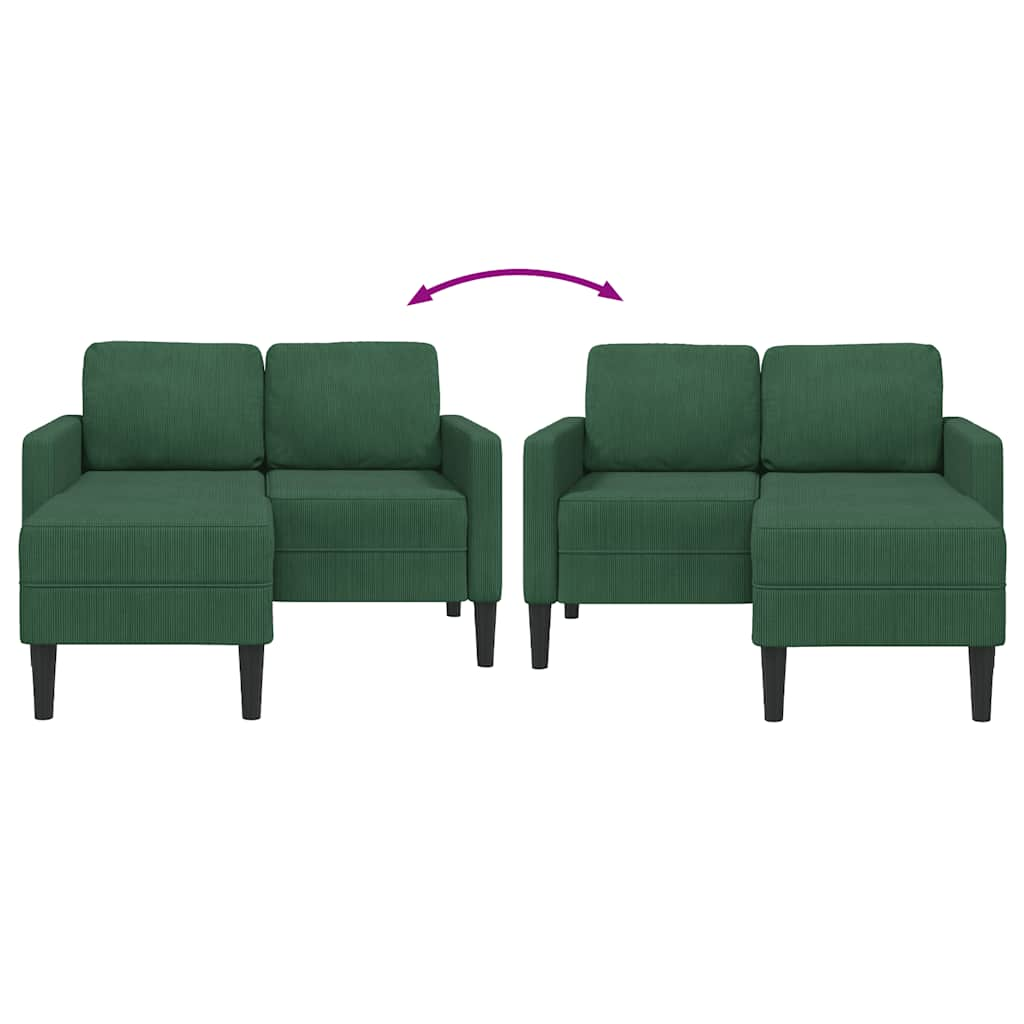 2-seater sofa with chaise longue L-shaped jungle green 125cm in