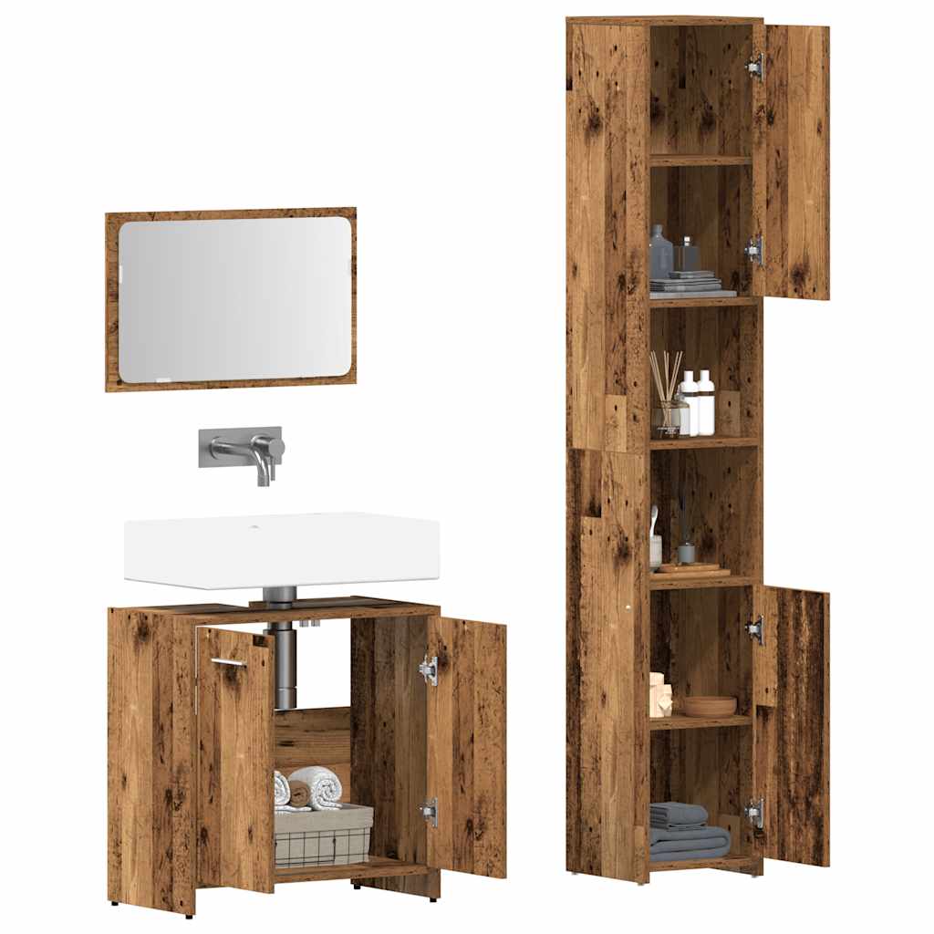 Bathroom furniture set, 3 pieces, old wood, processed wood