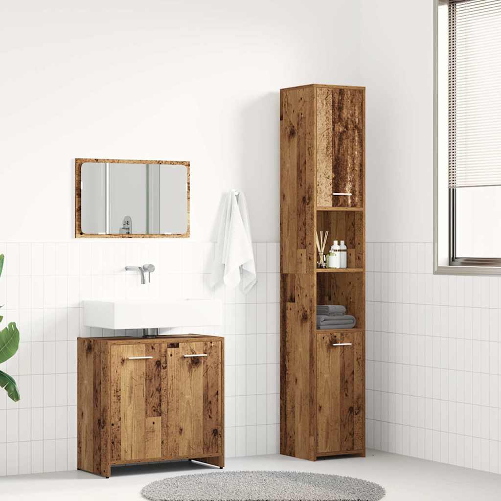 Bathroom furniture set, 3 pieces, old wood, processed wood