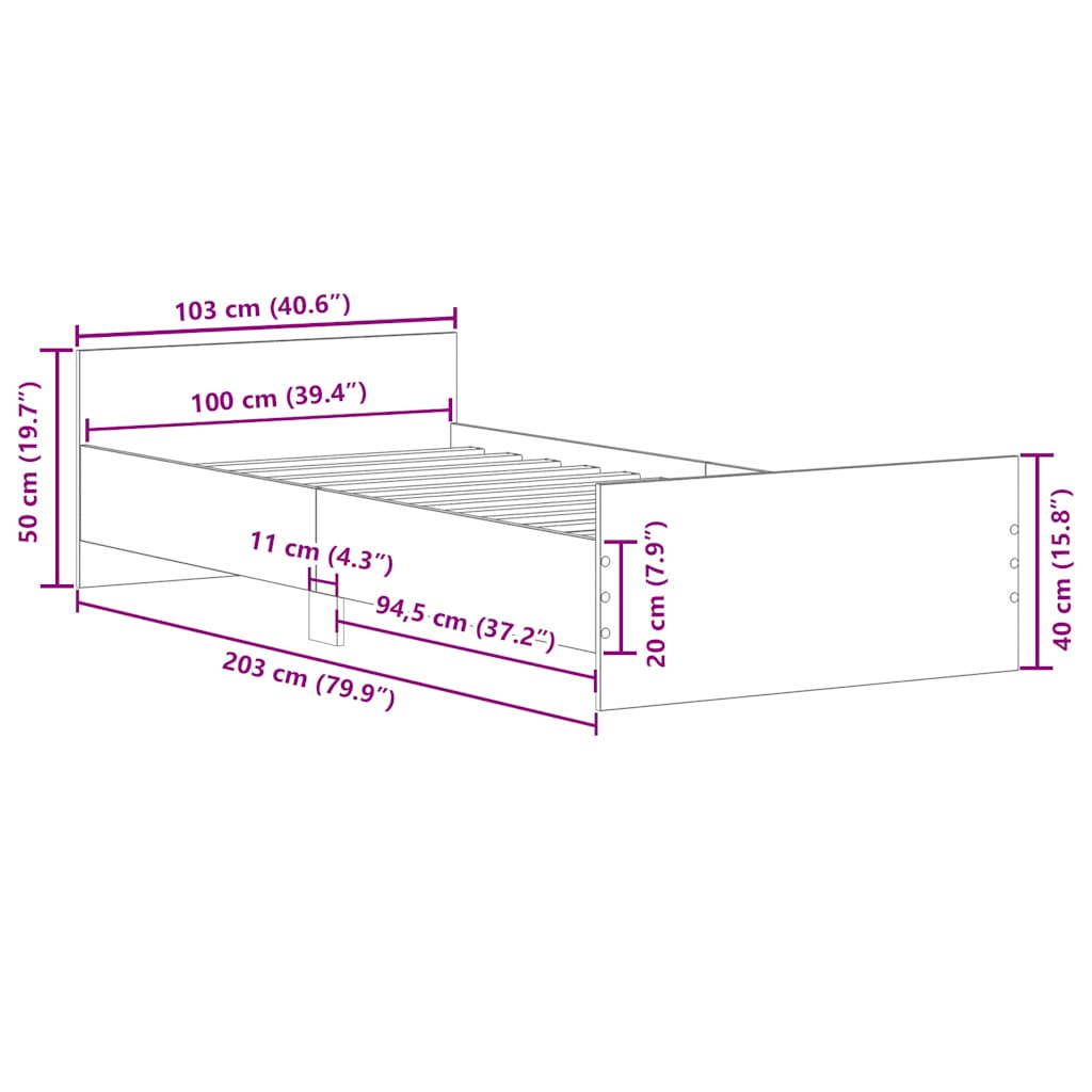 Cadru de pat fără saltea Lemn vechi 100x200cm Lemn prelucrat