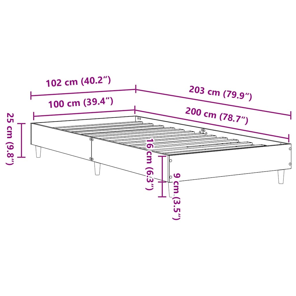 Cadru de pat fără saltea Gri beton 100x200 cm Lemn prelucrat