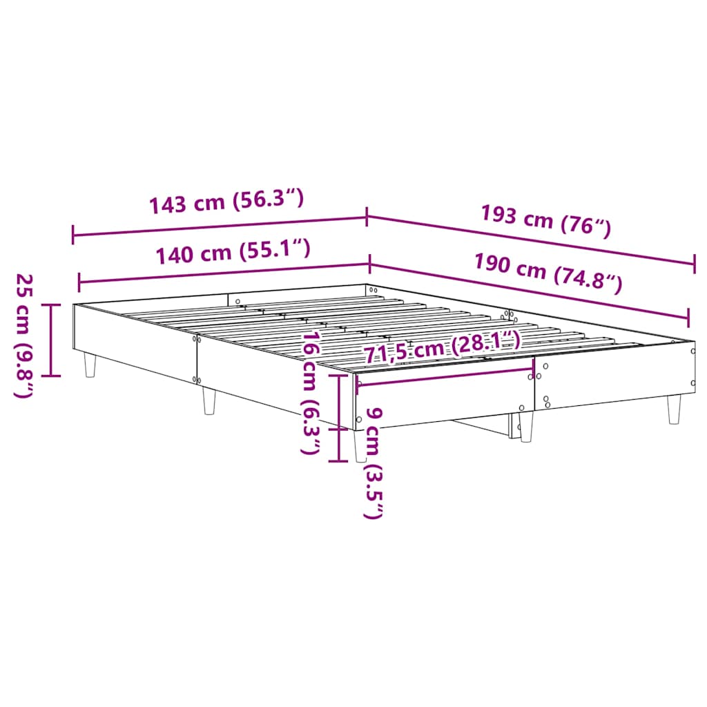 Cadru de pat fără saltea Gri beton 140x190 cm Lemn prelucrat