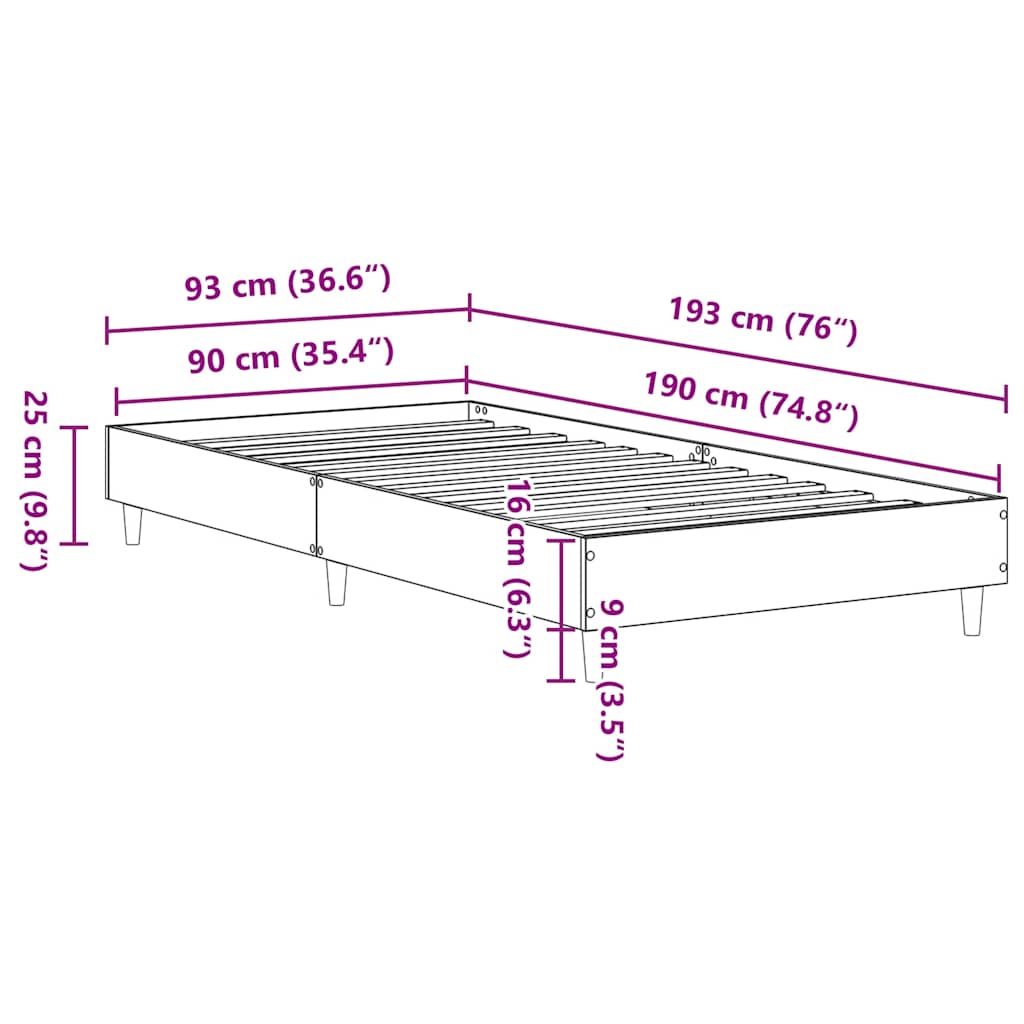 Cadru de pat fără saltea Gri beton 90x190 cm Lemn prelucrat