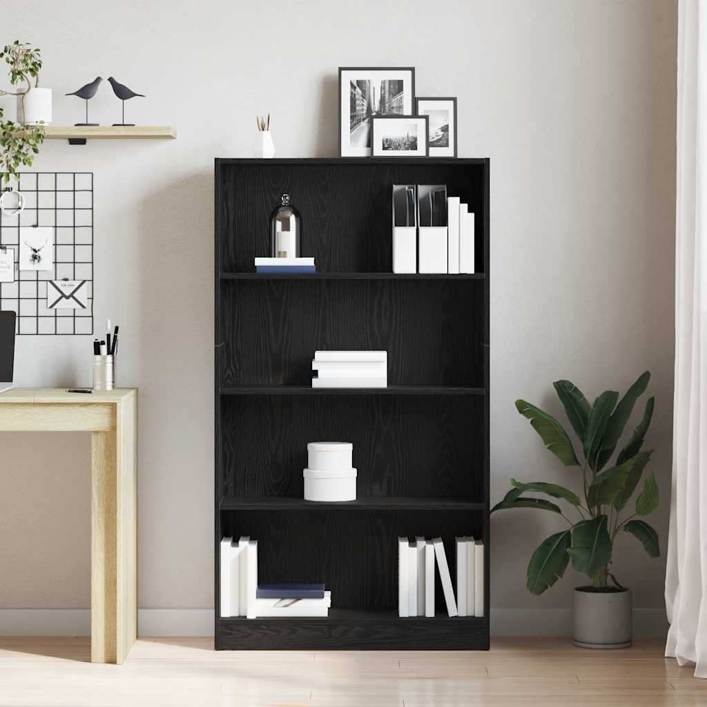 4-Tier Bookcase Black Oak 80x24x143 cm Engineered Wood