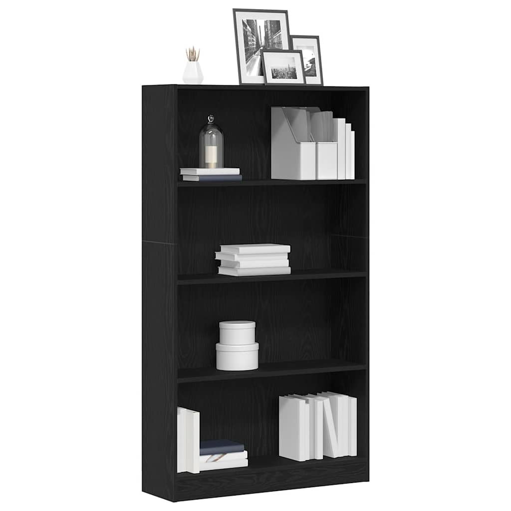 4-Tier Bookcase Black Oak 80x24x143 cm Engineered Wood