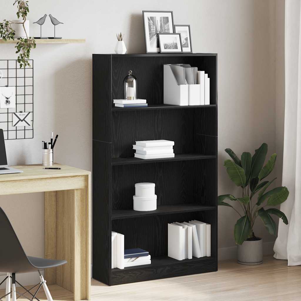 4-Tier Bookcase Black Oak 80x24x143 cm Engineered Wood