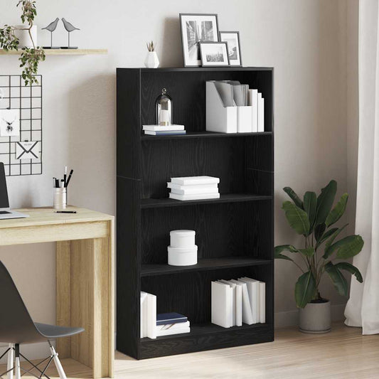 Bibliotecă cu 4 etaje Stejar negru 80x24x143 cm Lemn prelucrat