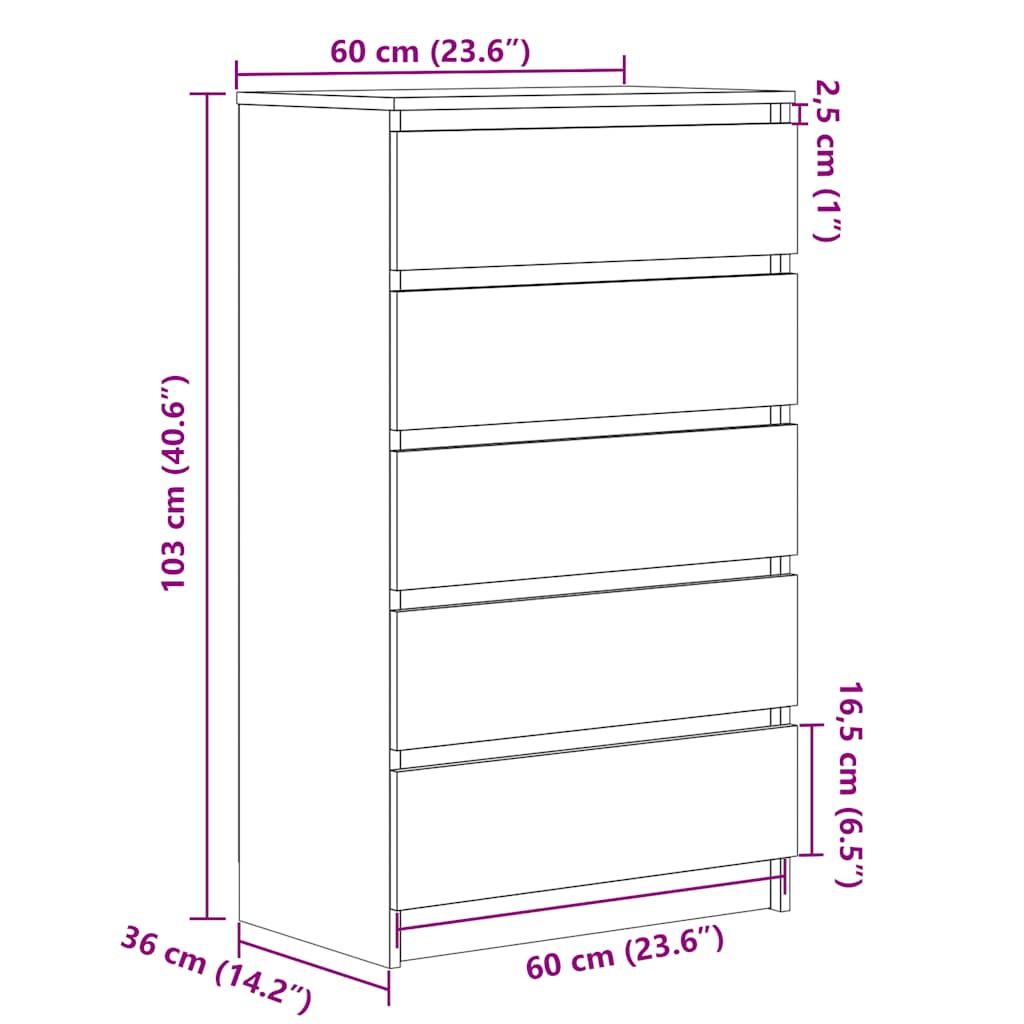 Dulap cu sertar, stejar negru, 60x36x103 cm, lemn prelucrat