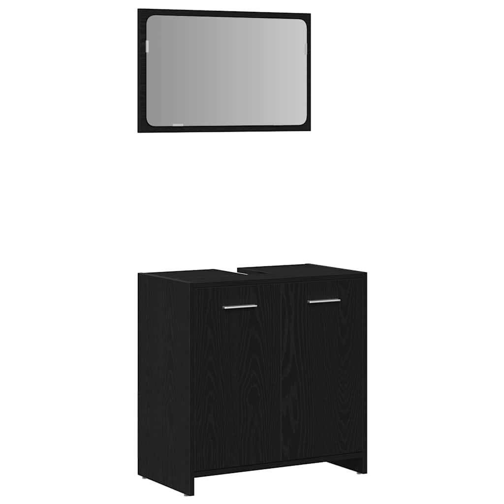 Bathroom cabinet with mirror made of black oak wood