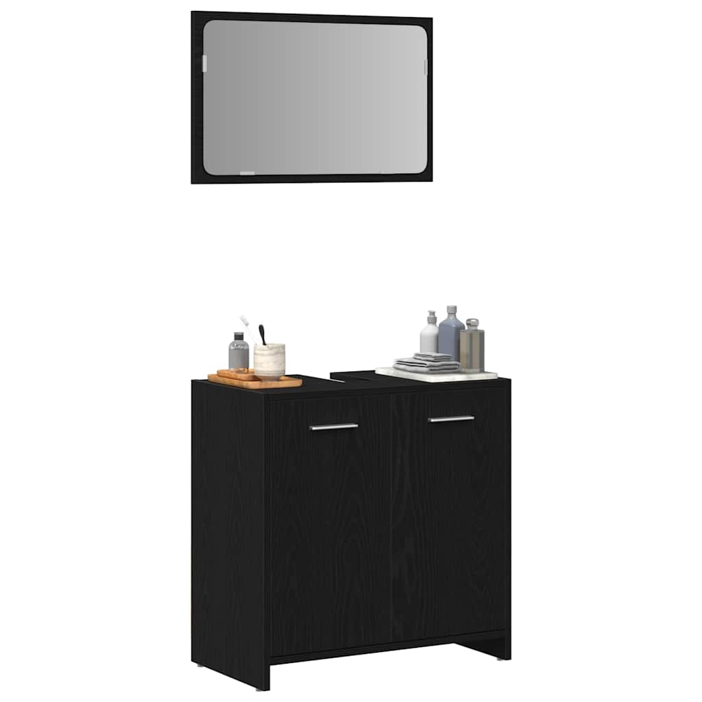 Bathroom cabinet with mirror made of black oak wood