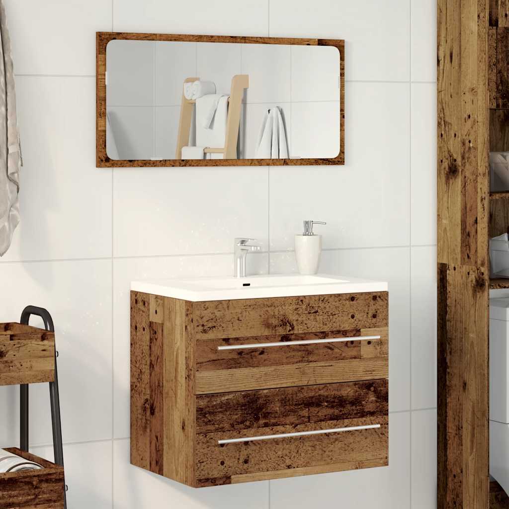 Bathroom sink cabinet made of old reclaimed wood