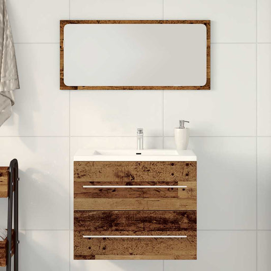 Bathroom sink cabinet made of old reclaimed wood