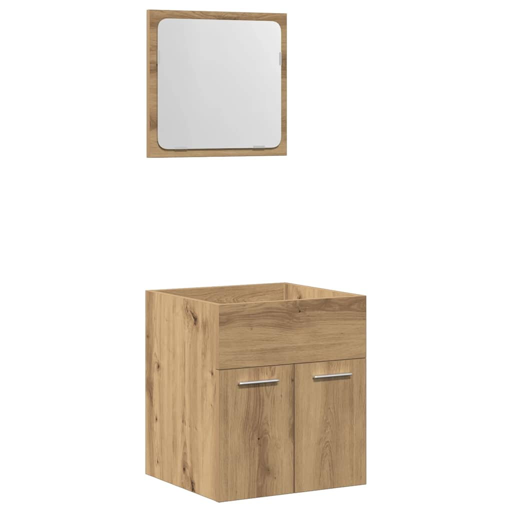 Set mobilier de baie, 2 piese, stejar artizanal, lemn prelucrat