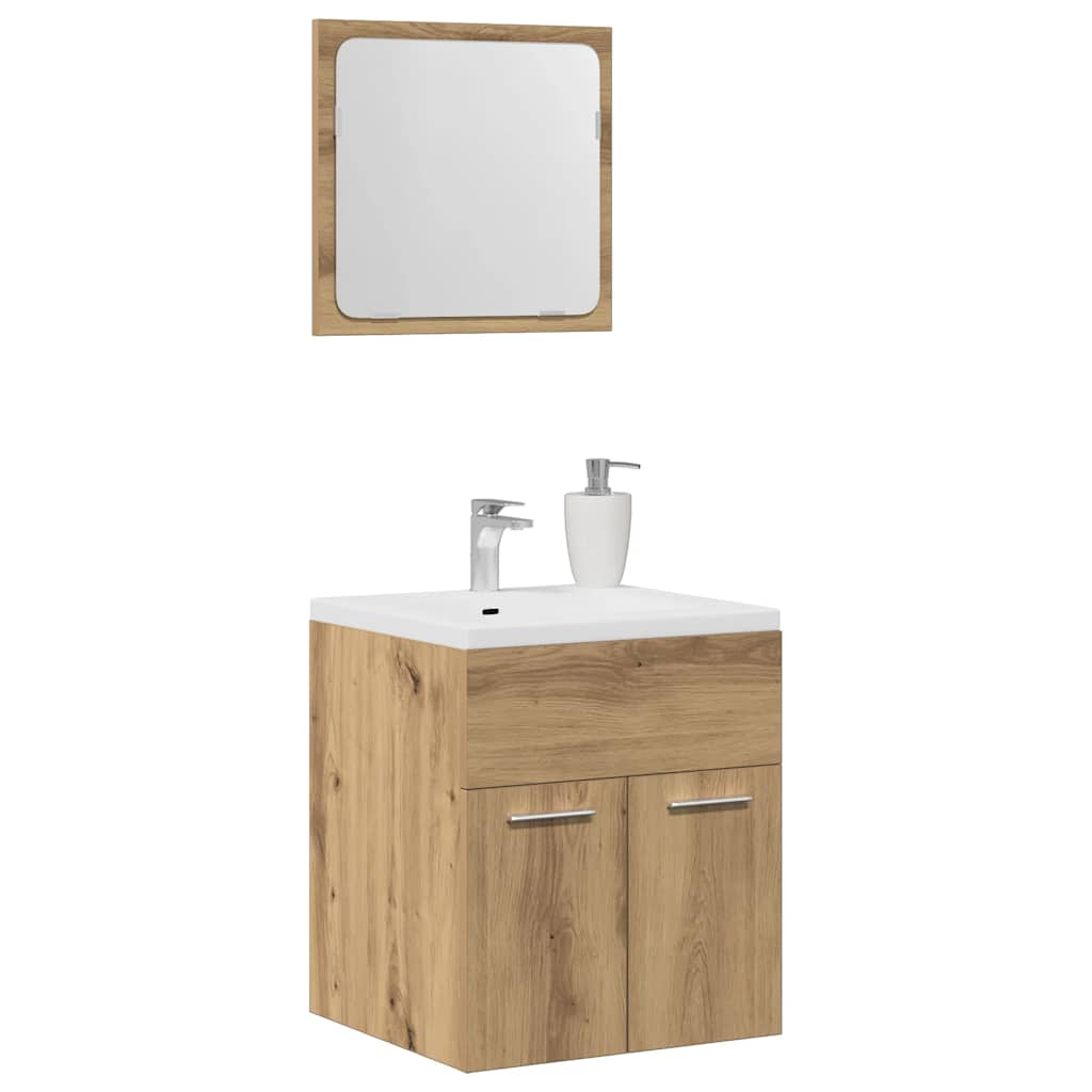 Bathroom furniture set, 2 pieces, handcrafted oak, processed wood