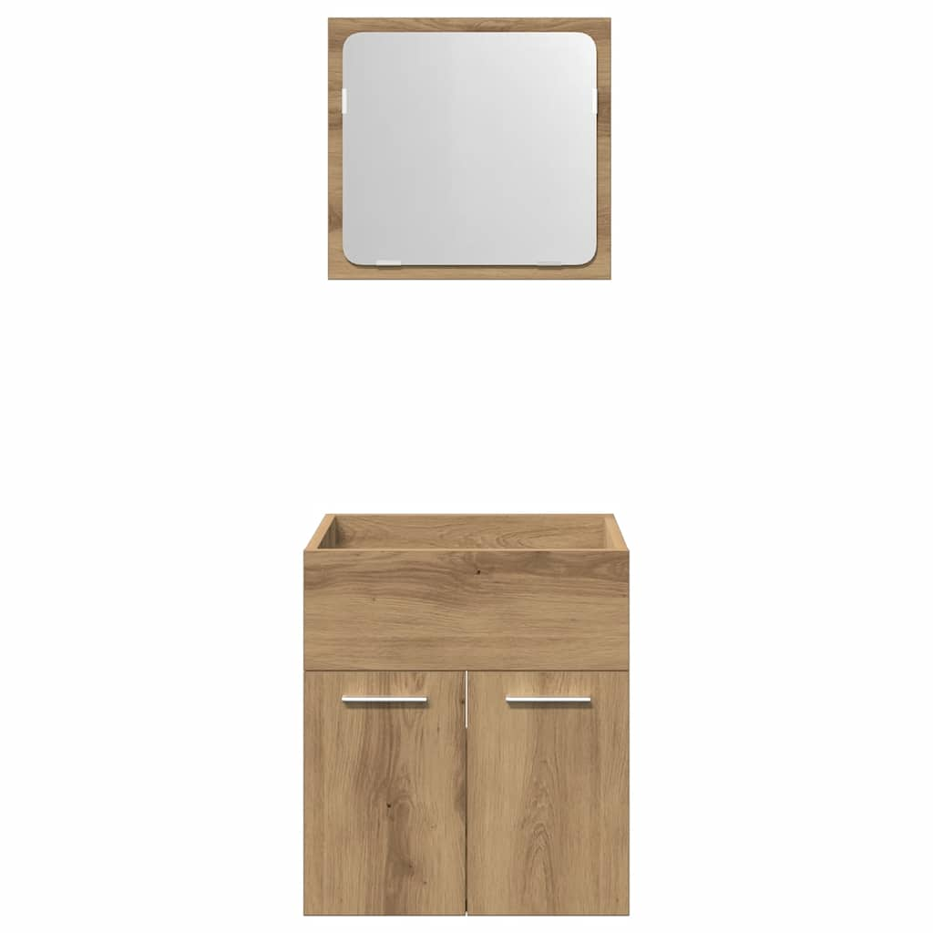 Bathroom furniture set, 2 pieces, handcrafted oak, processed wood